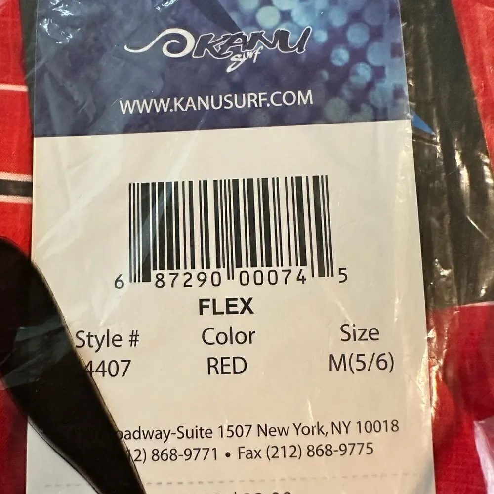 NWT KANU Surf Boys Board Shorts Swim Trunks Red Black Plaid - Size Medium 5/6